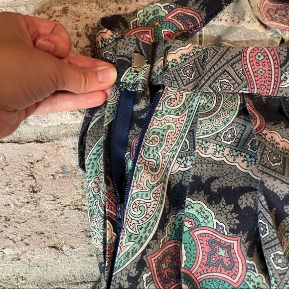 Vintage 90’s Nell Flowers Long Paisley Skirt Gray Pink Blue Small Medium - Picture 3 of 4